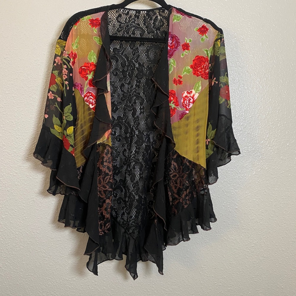 Vintage Patchwork Kimono XL Whimsigoth Witchy Ruffle Lace Artsy Bohemian Boho